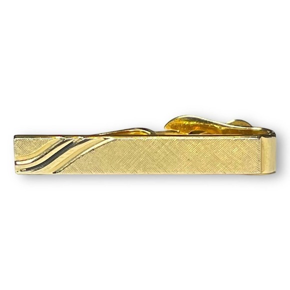 Swank Vintage Tie Clip Gold Tone Brushed Finish Polished Wave Accent - Picture 3 of 7
